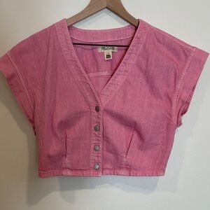 Madewell Pink Denim Buttoned Crop Top